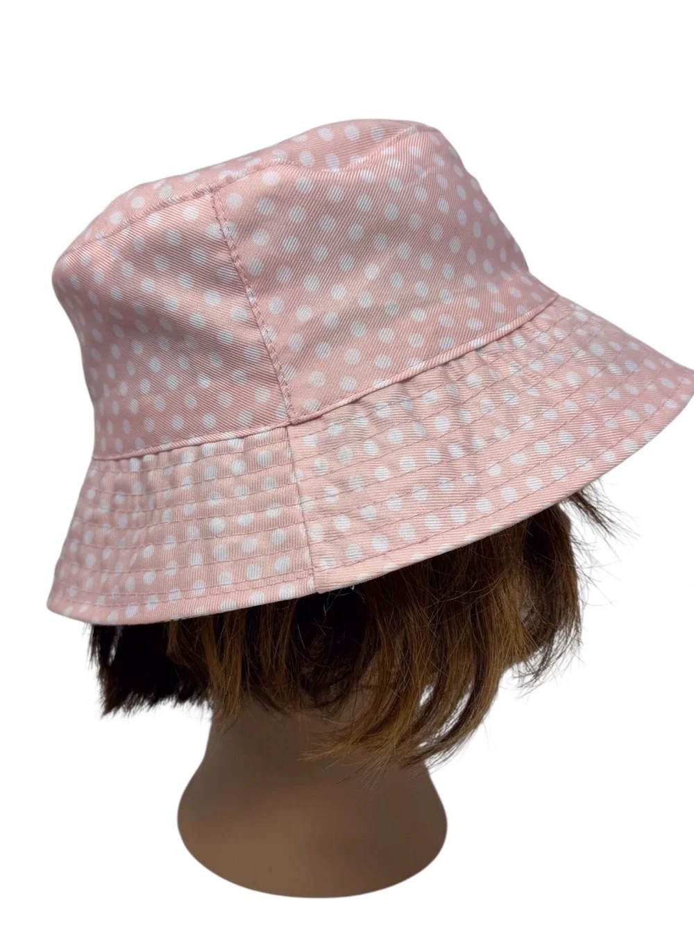 Disney Junior Minnie Mouse pink white polka dot embroidered Bucket Hat OSFM EUC